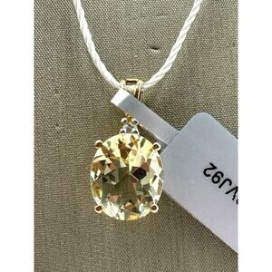 9K Yellow Gold Serenite & White Zircon Oval Pendant with Certificate (7141)